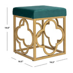 Navy / Emerald / Cream Velvet Square Ottoman with Gold Quatrefoil Frame for 1 Person