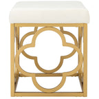 Navy / Emerald / Cream Velvet Square Ottoman with Gold Quatrefoil Frame for 1 Person