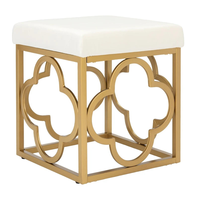 Navy / Emerald / Cream Velvet Square Ottoman with Gold Quatrefoil Frame for 1 Person