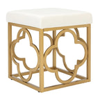 Navy / Emerald / Cream Velvet Square Ottoman with Gold Quatrefoil Frame for 1 Person