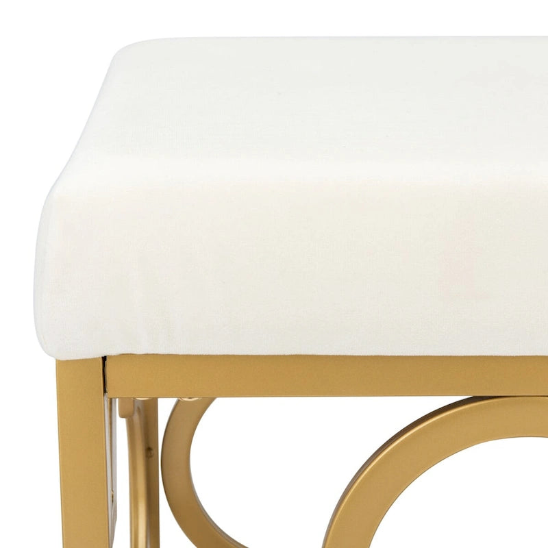 Navy / Emerald / Cream Velvet Square Ottoman with Gold Quatrefoil Frame for 1 Person