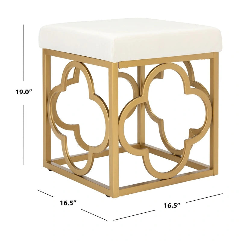 Navy / Emerald / Cream Velvet Square Ottoman with Gold Quatrefoil Frame for 1 Person
