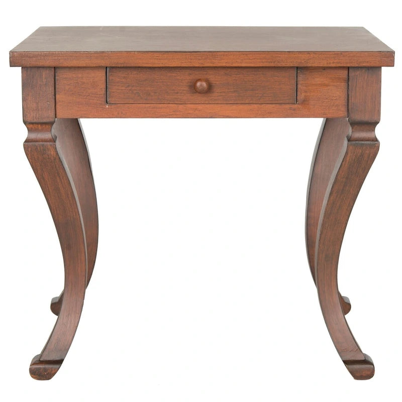 Brown 1-Drawer Side Table with Cabriole Legs for 1 Person