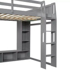 Whisen Wood Gaming-Hochbett (Twin Size) mit Schreibtisch, mehreren Ablagefächern, LED-Beleuchtung und einer Kleiderstange