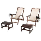 Jiallo Romantic Collection Canvas Sling Chair with Cup and Wine Holder and Ottoman (Set of 4)