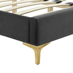 Charcoal / Blue / White / Pink Channel Tufted Velvet Queen Platform Bed with Gold Legs for 2 Person