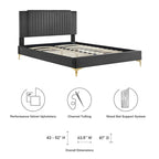 Charcoal / Blue / White / Pink Channel Tufted Velvet Queen Platform Bed with Gold Legs for 2 Person