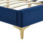 Charcoal / Blue / White / Pink Channel Tufted Velvet Queen Platform Bed with Gold Legs for 2 Person