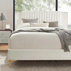 Charcoal / Blue / White / Pink Channel Tufted Velvet Queen Platform Bed with Gold Legs for 2 Person