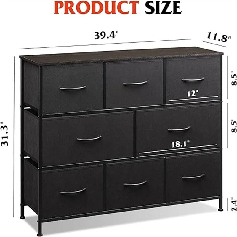 Charcoal Black / Greige / Dark Grey 8-Drawer Wide Dresser with Wood Top for 1 Person