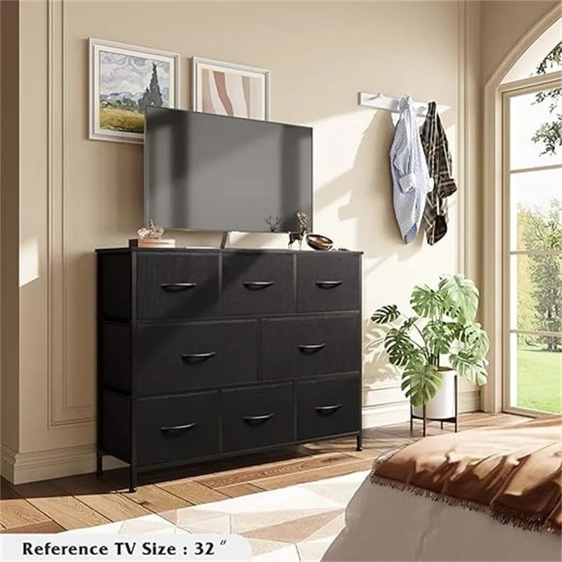 Charcoal Black / Greige / Dark Grey 8-Drawer Wide Dresser with Wood Top for 1 Person