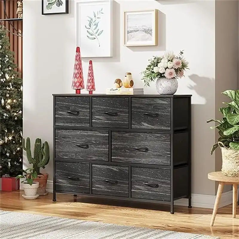 Kohlschwarz / Greige / Dunkelgrau Kommode mit 8 Schubladen und Holzplatte für 1 Person