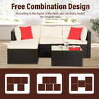 FDW 5-teiliges Rattan-Terrassenmöbel-Set, modernes Outdoor-Sofa-Garnitur, Gesprächs-Sofa-Set mit Eckstühlen, Kissen und Glas-Tischplatte, Khaki