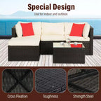 FDW 5-teiliges Rattan-Terrassenmöbel-Set, modernes Outdoor-Sofa-Garnitur, Gesprächs-Sofa-Set mit Eckstühlen, Kissen und Glas-Tischplatte, Khaki