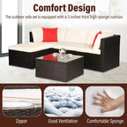 FDW 5-teiliges Rattan-Terrassenmöbel-Set, modernes Outdoor-Sofa-Garnitur, Gesprächs-Sofa-Set mit Eckstühlen, Kissen und Glas-Tischplatte, Khaki