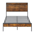 Brown / Grey Full Size Metal Platform Bed Frame with Storage Headboard and Charging Station for 2 Person