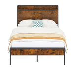 Brown / Grey Full Size Metal Platform Bed Frame with Storage Headboard and Charging Station for 2 Person