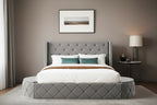 Upholstered Platform Bed Queen Size Storage Velvet Bed with Wingback Headboard and 1 Big Drawer,2 Side Storage Stool