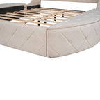 Pink / Gray / Beige / Blue Velvet Queen Platform Bed with Wingback Headboard, 1 Drawer and 2 Side Stools for 2 Person