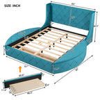 Pink / Gray / Beige / Blue Velvet Queen Platform Bed with Wingback Headboard, 1 Drawer and 2 Side Stools for 2 Person