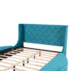 Pink / Gray / Beige / Blue Velvet Queen Platform Bed with Wingback Headboard, 1 Drawer and 2 Side Stools for 2 Person