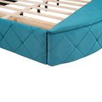 Pink / Gray / Beige / Blue Velvet Queen Platform Bed with Wingback Headboard, 1 Drawer and 2 Side Stools for 2 Person