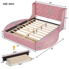 Pink / Gray / Beige / Blue Velvet Queen Platform Bed with Wingback Headboard, 1 Drawer and 2 Side Stools for 2 Person