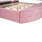 Pink / Gray / Beige / Blue Velvet Queen Platform Bed with Wingback Headboard, 1 Drawer and 2 Side Stools for 2 Person