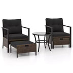 Costway 5-teiliges Outdoor-Möbelset Rattanstühle und Ottomane mit Couchtisch aus Glasplatte Off-White/Schwarz/Marineblau/Grau