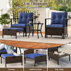 Costway 5-teiliges Outdoor-Möbelset Rattanstühle und Ottomane mit Couchtisch aus Glasplatte Off-White/Schwarz/Marineblau/Grau