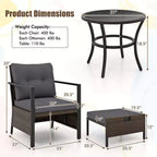 Costway 5-teiliges Outdoor-Möbelset Rattanstühle und Ottomane mit Couchtisch aus Glasplatte Off-White/Schwarz/Marineblau/Grau