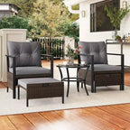 Costway 5-teiliges Outdoor-Möbelset Rattanstühle und Ottomane mit Couchtisch aus Glasplatte Off-White/Schwarz/Marineblau/Grau