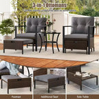 Costway 5-teiliges Outdoor-Möbelset Rattanstühle und Ottomane mit Couchtisch aus Glasplatte Off-White/Schwarz/Marineblau/Grau