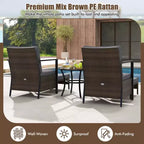 Costway 5-teiliges Outdoor-Möbelset Rattanstühle und Ottomane mit Couchtisch aus Glasplatte Off-White/Schwarz/Marineblau/Grau