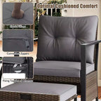 Costway 5-teiliges Outdoor-Möbelset Rattanstühle und Ottomane mit Couchtisch aus Glasplatte Off-White/Schwarz/Marineblau/Grau