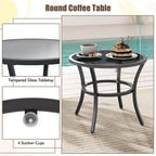 Costway 5-teiliges Outdoor-Möbelset Rattanstühle und Ottomane mit Couchtisch aus Glasplatte Off-White/Schwarz/Marineblau/Grau