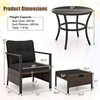 Costway 5-teiliges Outdoor-Möbelset Rattanstühle und Ottomane mit Couchtisch aus Glasplatte Off-White/Schwarz/Marineblau/Grau