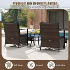 Costway 5-teiliges Outdoor-Möbelset Rattanstühle und Ottomane mit Couchtisch aus Glasplatte Off-White/Schwarz/Marineblau/Grau