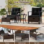 Costway 5-teiliges Outdoor-Möbelset Rattanstühle und Ottomane mit Couchtisch aus Glasplatte Off-White/Schwarz/Marineblau/Grau
