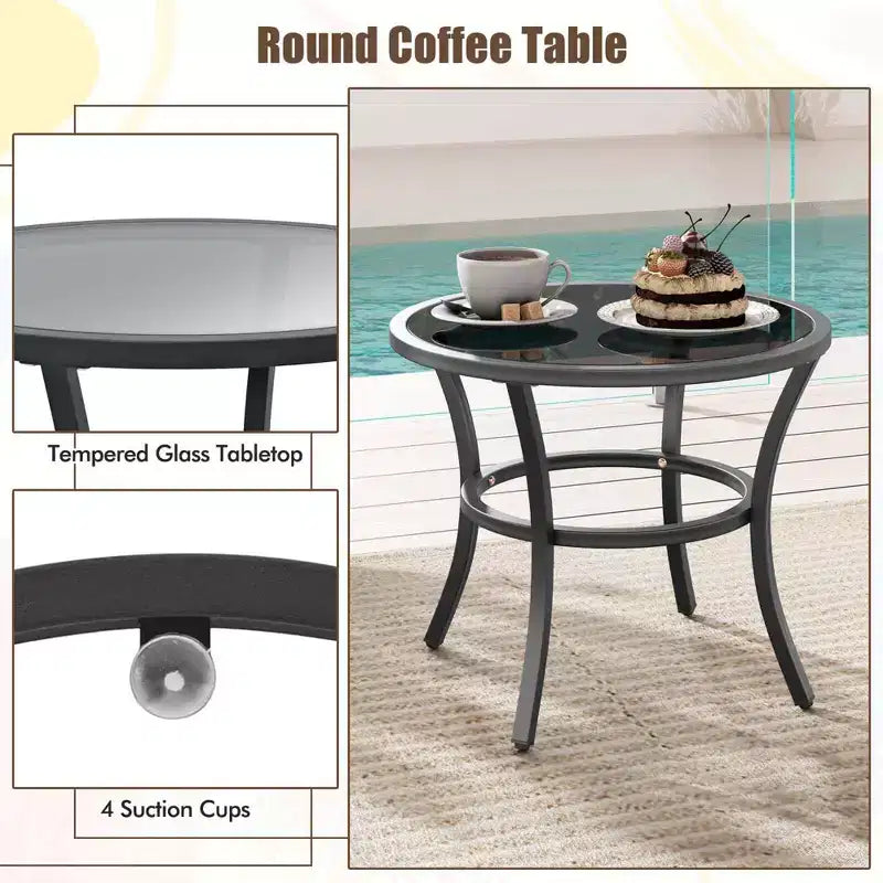Costway 5-teiliges Outdoor-Möbelset Rattanstühle und Ottomane mit Couchtisch aus Glasplatte Off-White/Schwarz/Marineblau/Grau