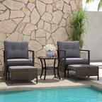 Costway 5-teiliges Outdoor-Möbelset Rattanstühle und Ottomane mit Couchtisch aus Glasplatte Off-White/Schwarz/Marineblau/Grau