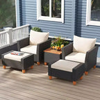 Costway 5-teiliges Terrassenmöbel-Set mit Aufbewahrungstisch, Ottomanen, weichen Kissen & Polstern
