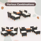 Costway 5-teiliges Terrassenmöbel-Set mit Aufbewahrungstisch, Ottomanen, weichen Kissen & Polstern