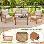 Costway 4-teiliges Gartenmöbel-Set mit Akazienholzrahmen, Kissen und Couchtisch