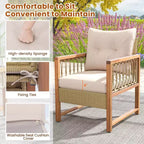 Costway 4-teiliges Gartenmöbel-Set mit Akazienholzrahmen, Kissen und Couchtisch