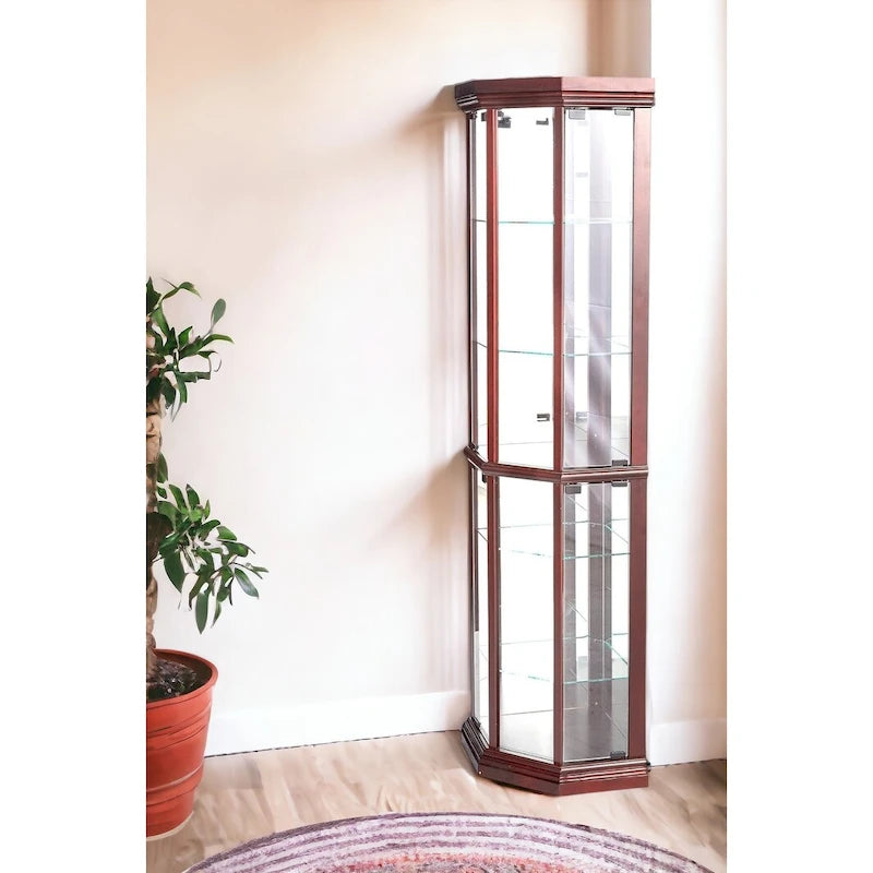 Dark Brown Glass Display Cabinet Stand for 1 Person, 16"W x 71"H