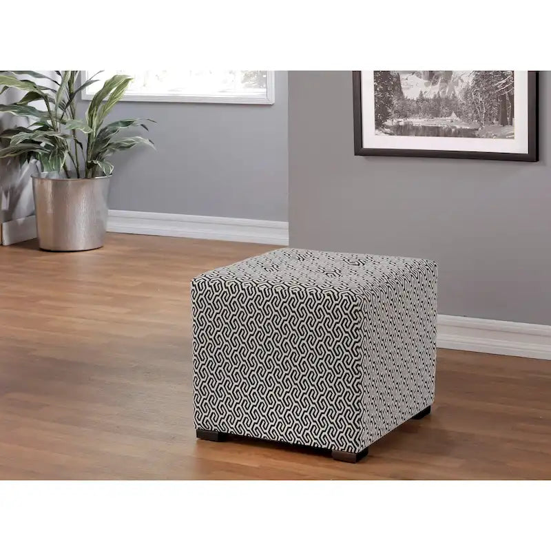 Multi-Color Square Button Tufted Ottoman with Black Legs for 1 Person