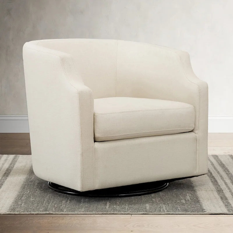 Grey / Light Blue / Natural Linen Swivel Glider Barrel Chair for 1 Person