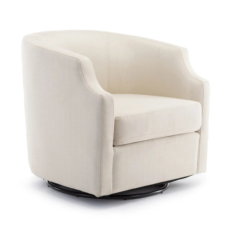 Grey / Light Blue / Natural Linen Swivel Glider Barrel Chair for 1 Person