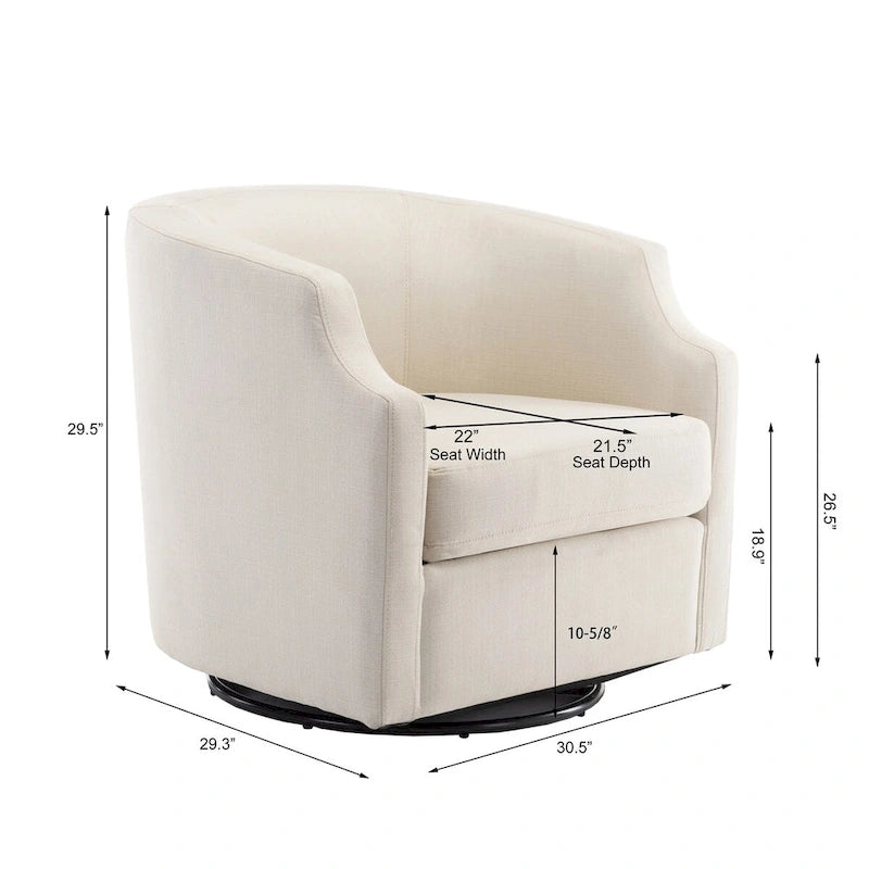 Grey / Light Blue / Natural Linen Swivel Glider Barrel Chair for 1 Person